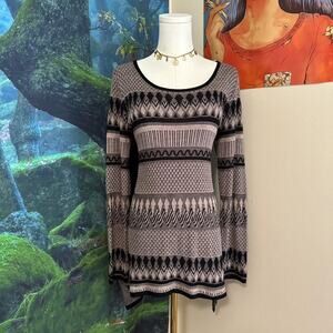 belldini knit tunic top medium scoop neck long sleeve fitted boho sweater